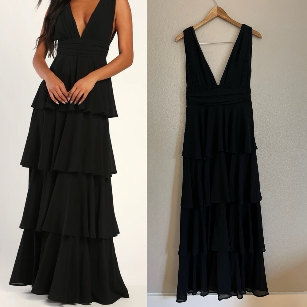NWOT Amazing Evening Black Tiered Maxi Dress